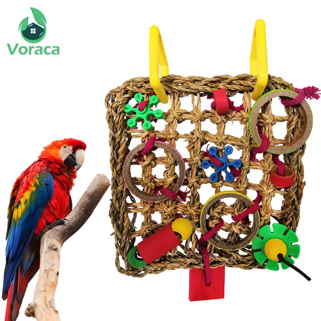 Bird Climbing Net Parrot Toys Woven Seagrass Biting Hanging Hemp Rope Swing Play Ladder Chew Foraging Colorful Funny Parrot Toys 1