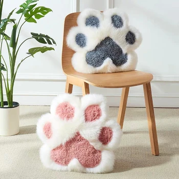 

Single side cute sheepskin fur cat's claw shaped pillow , decoration merino fur pink seat cushion