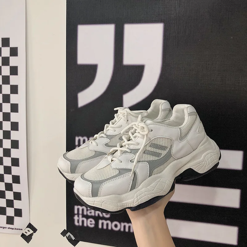 

2019 spring and autumn fashion Korean version of the wild thick bottom sport father design shoes women Basic Elastic band