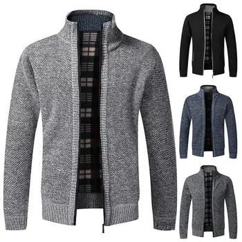 

2020 free shipping large size solid color autumn and winter men's beautiful plus velvet thick sweater zipper sweater coat