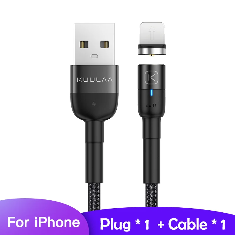 KUULAA Магнитный Micro usb type C кабель для iPhone Xiaomi Android мобильный телефон Быстрая зарядка USB кабель магнит зарядное устройство провод шнур - Цвет: Black for iPhone