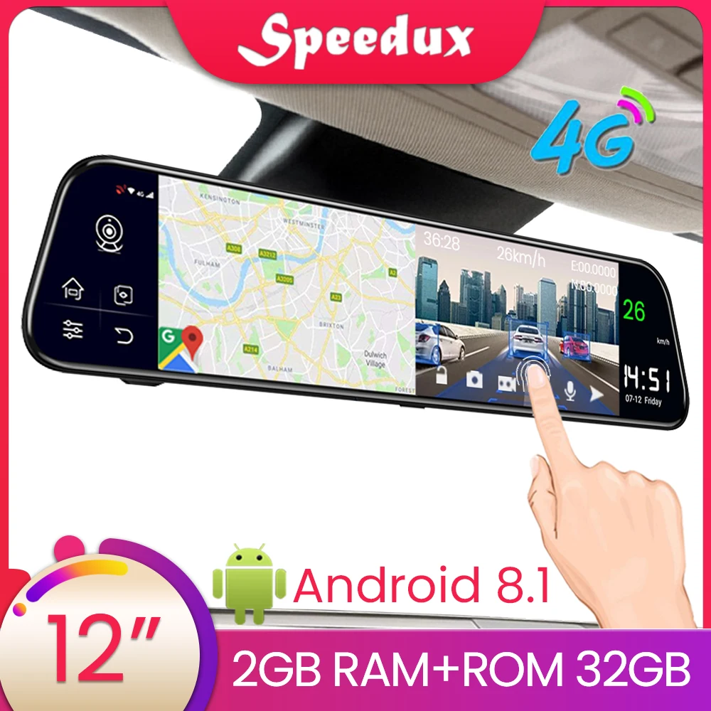 

12 Inch 4G Car DVR ADAS Dash Cam Android 8.1 GPS WiFi HD Video Car Rearview Mirror Auto Recorder Car Mirror Video Dash Camera