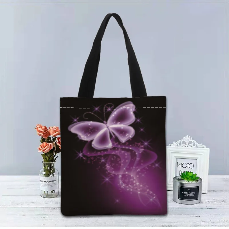 Custom Butterfly Art Tote Bag Canvas Fabric Handbag Two Sides Printed Shopping Bags Traveling Casual Useful Shoulder 1214 | Багаж и сумки