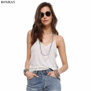 

Kawaii Women'S Tops Fashion New Summer Black White Striped Sexy V-Neck Open-Back Dovetail Tanks Top Loose Sleeveless Female 2020