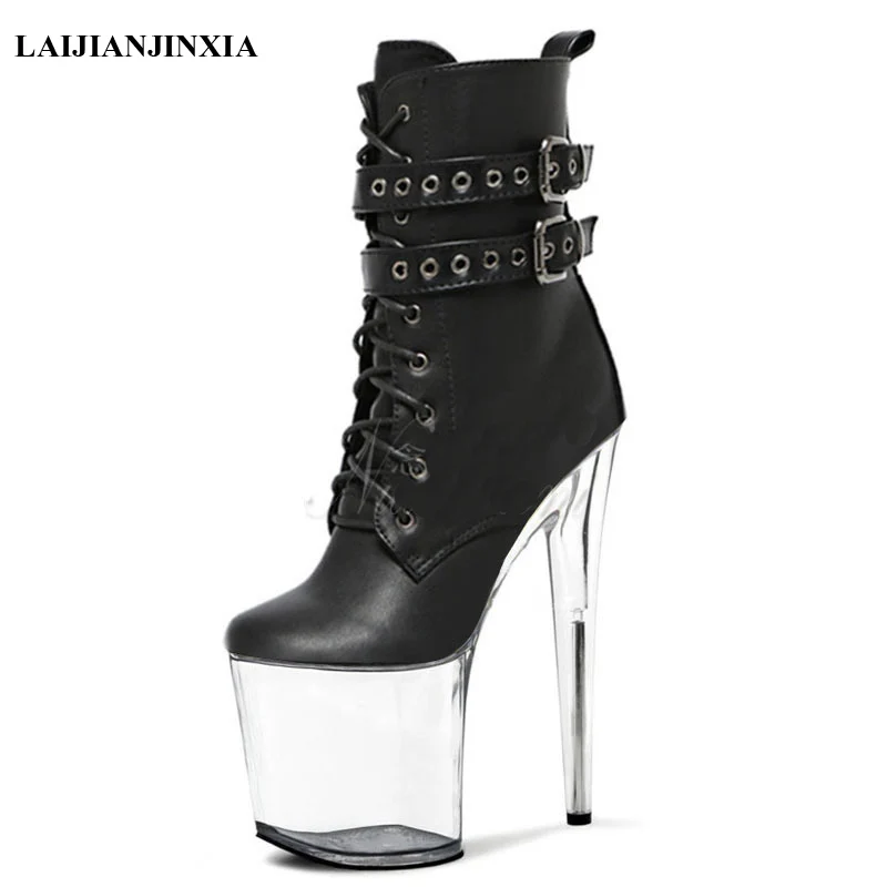 

New Style 17-20 CM Extreme High Heels Platform Boots Lace Up Sexy Pole Dancing Shoes Ankle Boots Side Zip Women Boots
