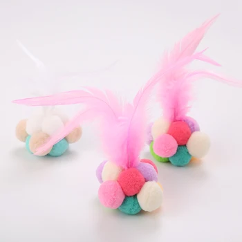 

Legendog 1Pc Funny Cat Toys Fashion Creative Cute Plush Ball Faux Feather Bell Cat Chew Toy Pet Toy Cat Supplies