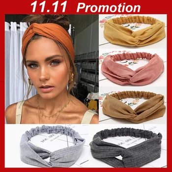 Повязка для волос женская, мягкая эластичная однотонная лента с перехлёстом, с узлом, аксессуар на голову