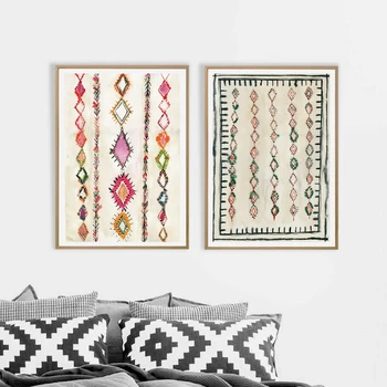 

Moroccan Rug Art Painting Boho Wall Pictures , Abstract Neutral Eclectic Canvas Art Prints Home Bohemia Poster Wall Decor