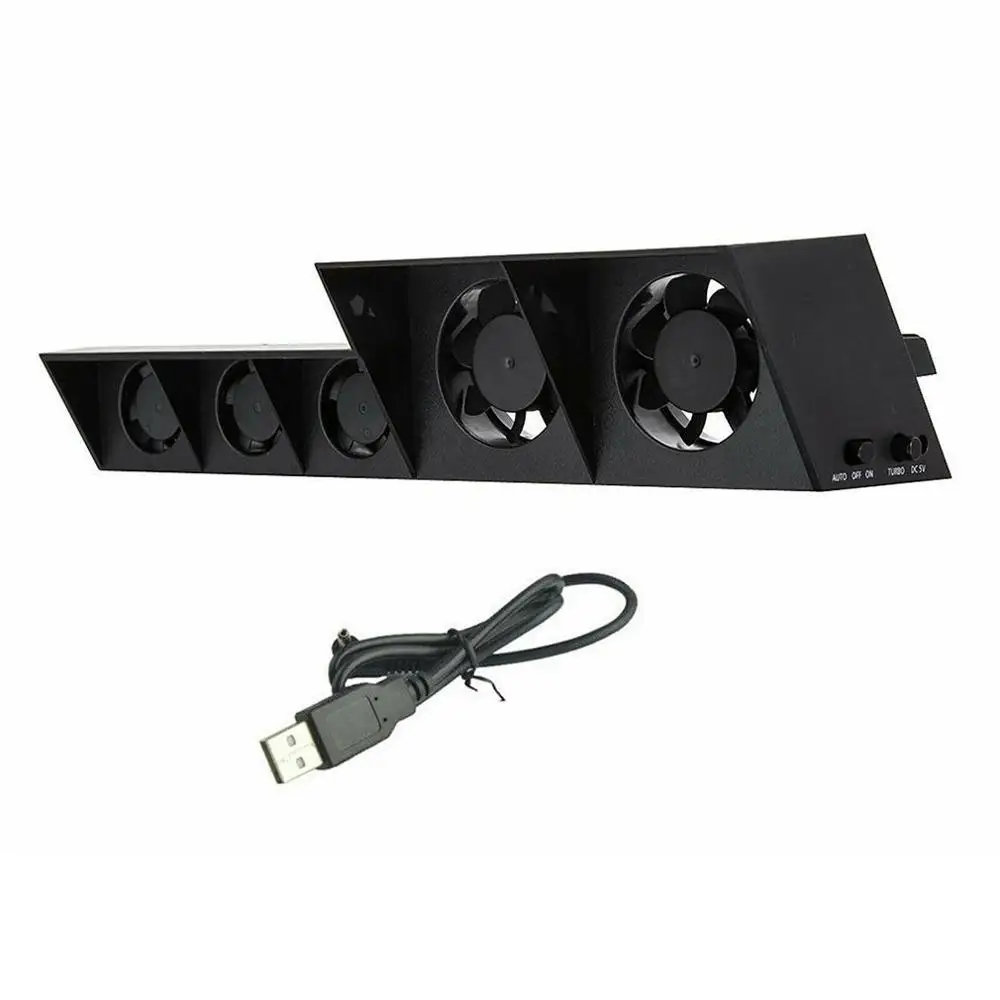 TP4-005 USB Cooling Fan Smart Turbo Temperature Control Black Cooler 5-Fan for Playstation 4 for PS4 Radiation Fan Durable