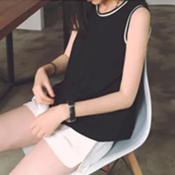 

0746 Amazon Crew Neck Black And White Stitching Sleeveless Shirt Loose Casual Vest 2020 New