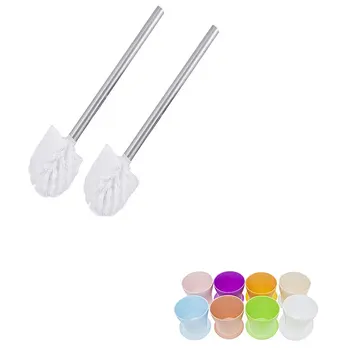 

2 x Stainless Steel Toilet Brush Head Holders (White) & 8 Pcs 4 Inch Small Plant Pots Colorful Plastic