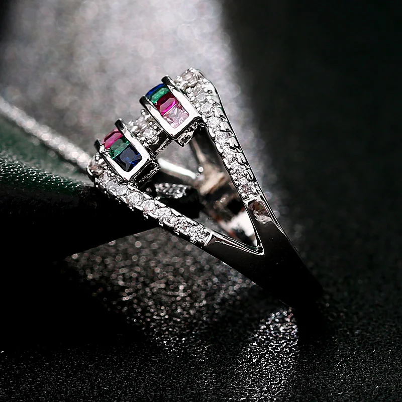 Роскошные радужные кольца с фианитами, женские обручальные ювелирные изделия, Золотое серебряное кольцо на палец для женщин, свадебные аксессуары