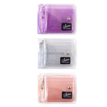 

Transparent ID Card Holder PVC Folding Short Wallet Fashion Women Girl Glitter Business Cards Case Purse with Lanyard