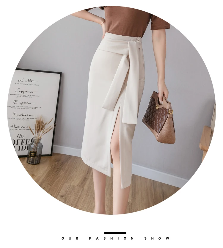 Летняя женская юбка-карандаш на шнуровке с разрезом по бокам и высокой талией, одноцветная нестандартная Офисная Женская юбка, AQ441