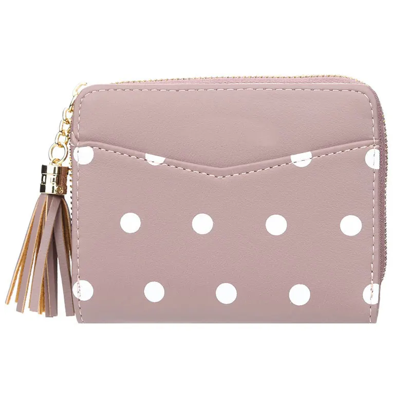 

Fashion Dot Women Wallet Small Zipper Purse With 15 Slots Card Holder Short Coin Purse Tassel PU Leather Ladies Wallets For Girl