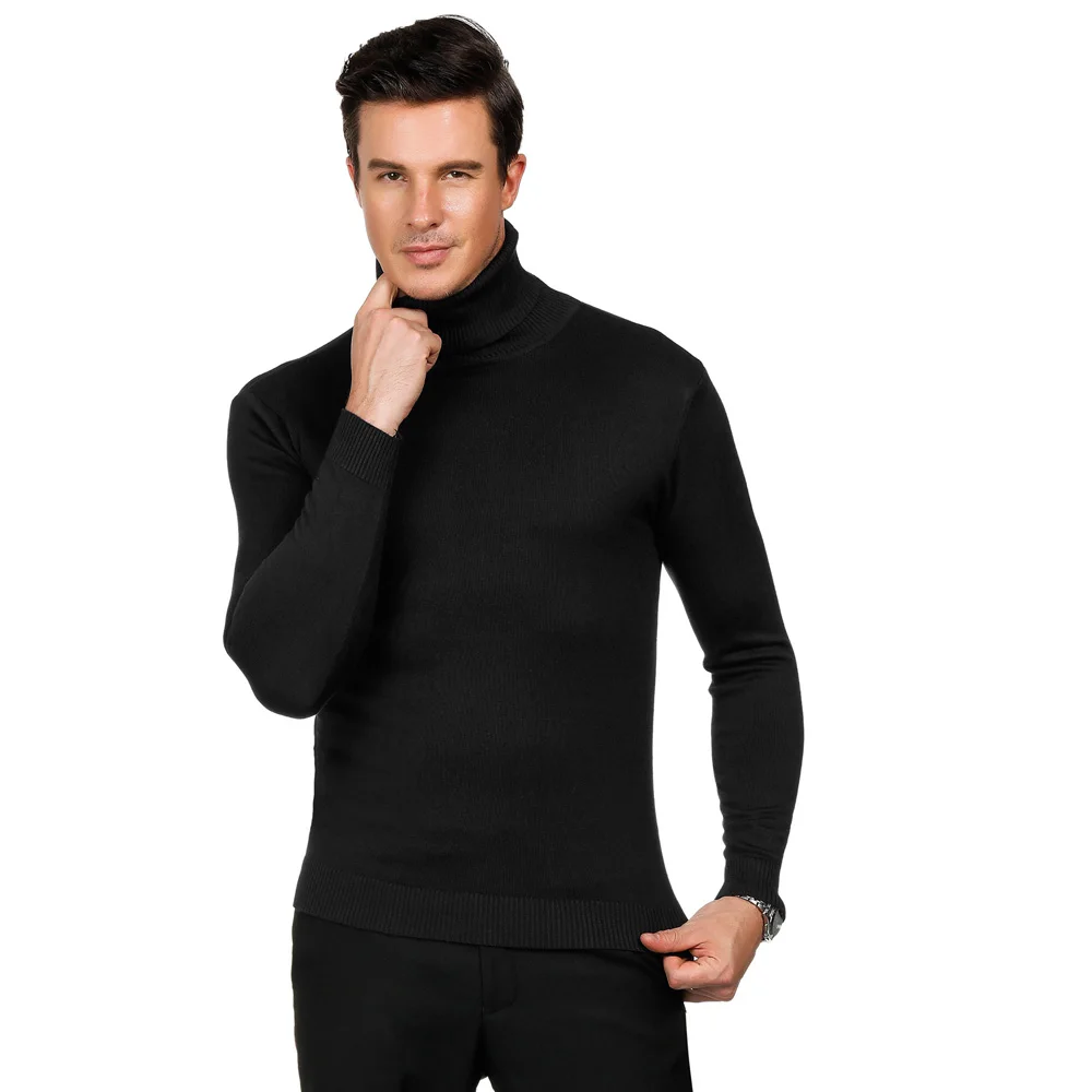 Теплый свитер Для мужчин Slim Fit Топы Мягкий однотонный цвет длинный рукав водолазка; свитер с эластичной резинкой осень-зима Термальность трикотаж