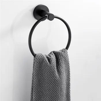 

Black Towel Holder Ring Round Wall Mounted Bathing Towel Rack Stainless Steel Kitchen Bathroom Accessories