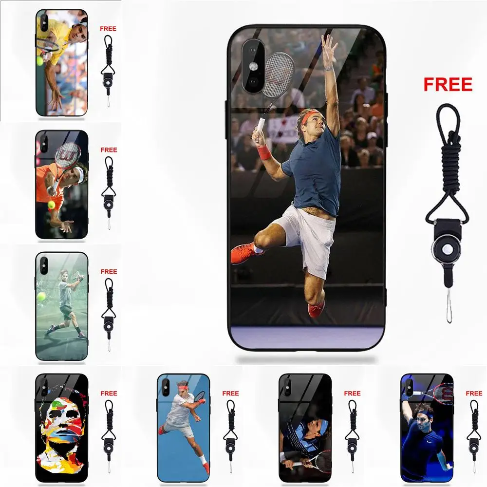 Omdnwd № 1 теннис Roger Federer с принтом для Apple IPhone X XS Max XR 5 5C 5S SE 6 6S 7 8 плюс мягкий ТПУ оправа закаленное стекло Лидер продаж