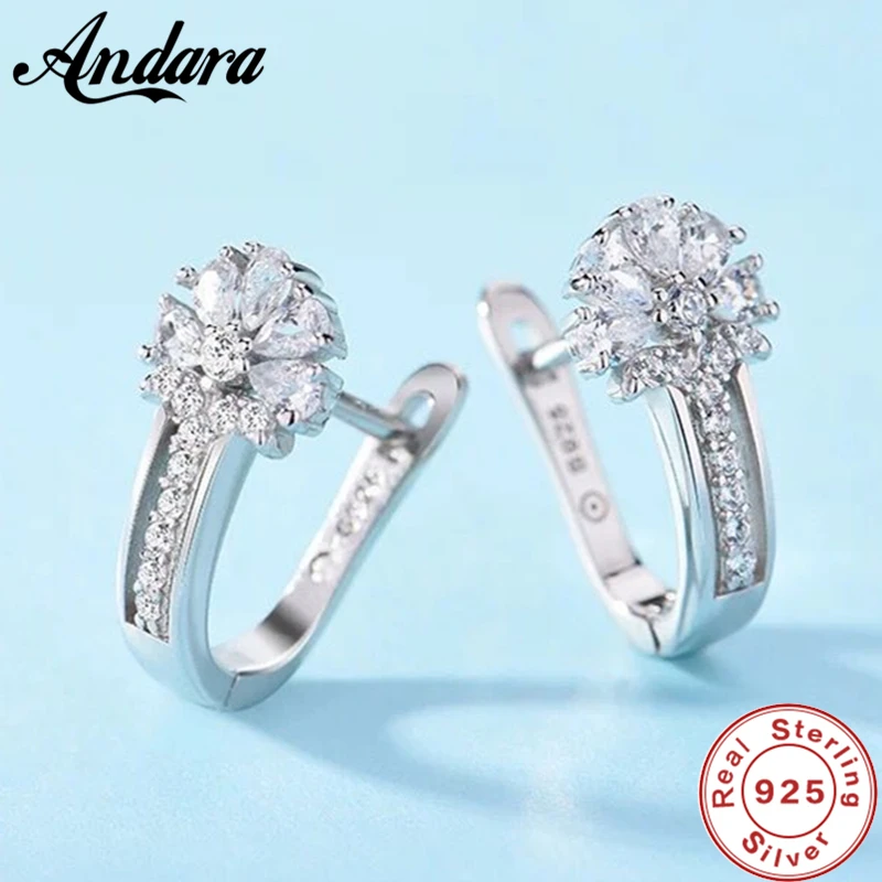 Zircon Earrings Flower Wedding-Jewelry Woman New Gift Silver 925-Sterling-Silver