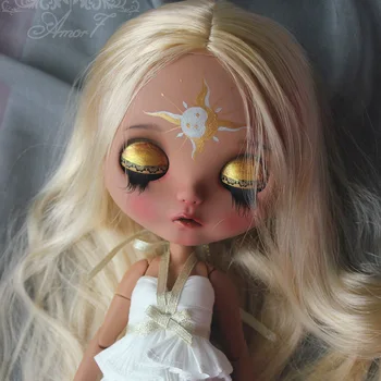 

neo NBL 1/6 BJD black skin Customized blyth doll,big eyes doll makeup Ball Jointed Doll with white wig blyth