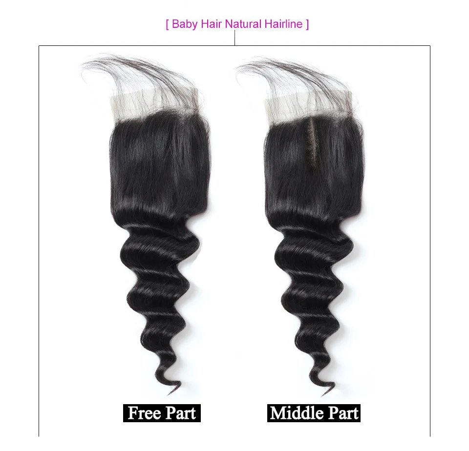 Pacotes de Onda Solta com Fecho Pacotes com Fechamento Humano com Frontal Allove Profunda Cabelo Peruano Remy 100% Pacotes Não 8 Allove pacotes de onda profunda solta com