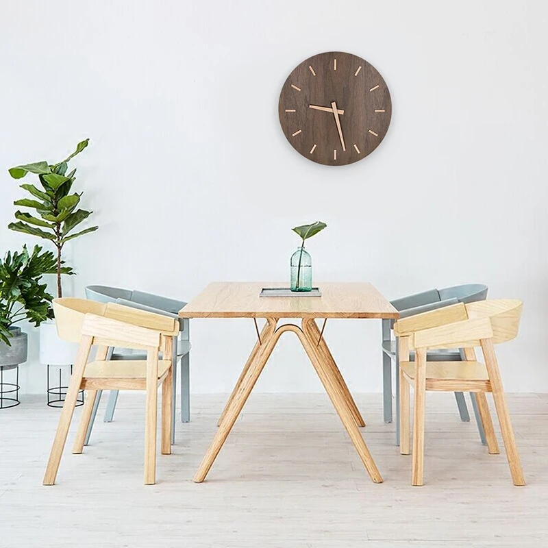 

12-Inch Large Wooden Wall Clock Battery Operated Mute, with Walnut Wood Dial and Stereo Scale Wooden Kitchen Dining Room Office