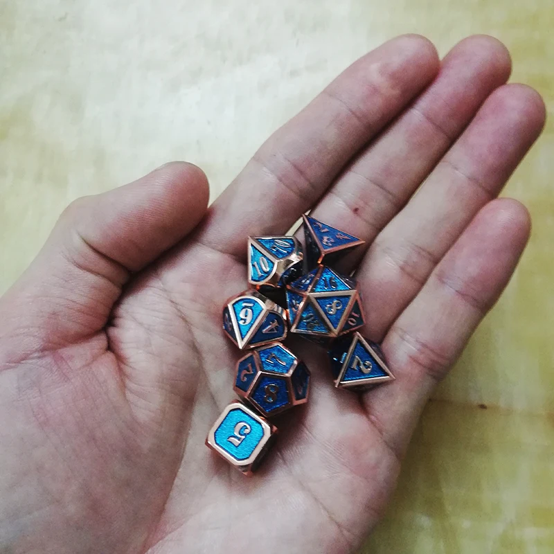 Металлические игральные кости dnd rpg набор многогранных кубиков d20 10 6 8 12 синие
