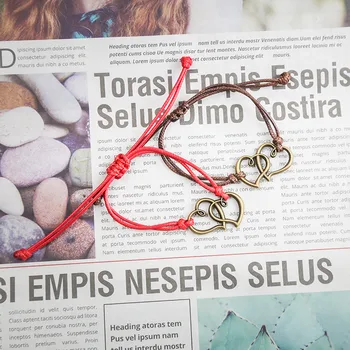 

2 Pcs/set, 2020 New Fashion Bracelets for Women Men Vintage Rope Chain Adjustable Paired Heart Couple Bracelet Jewelry Gifts