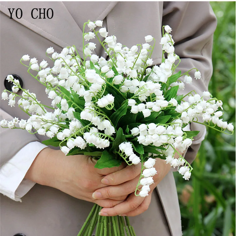 

YO CHO Convallaria Bouquet Bridesmaid Mini Bunch of Flowers Bridal Lily of the Valley Flowers DIY Home Party Wedding Decorations