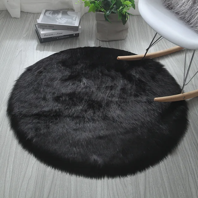 Round Soft Faux Sheepskin Fur Area Rugs for Bedroom Living Room Floor Shaggy Plush Carpet White Home Floor Mat Rug Bedside Rugs black carpet