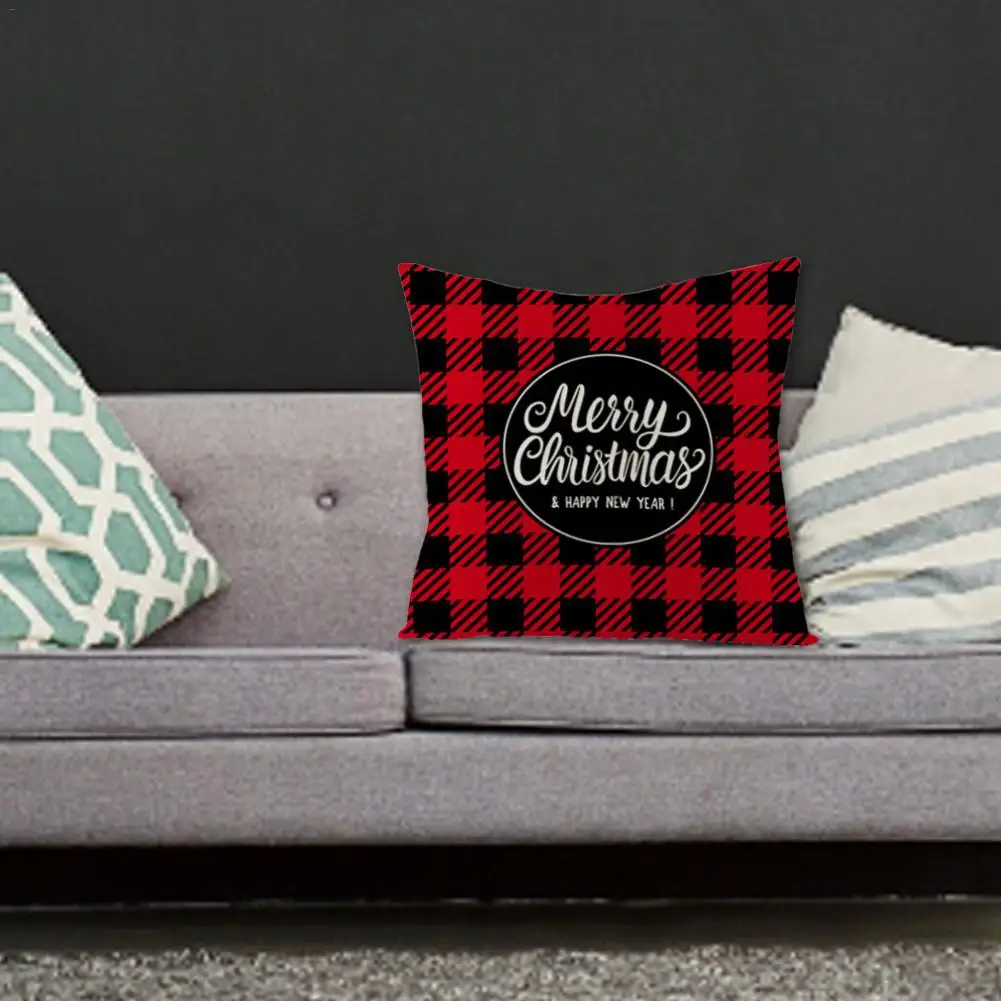 Рождественская наволочка в красную клетку, льняная наволочка, Чехол на подушку для домашнего дивана, для украшения детского душа, подарок, однотонная окрашенная