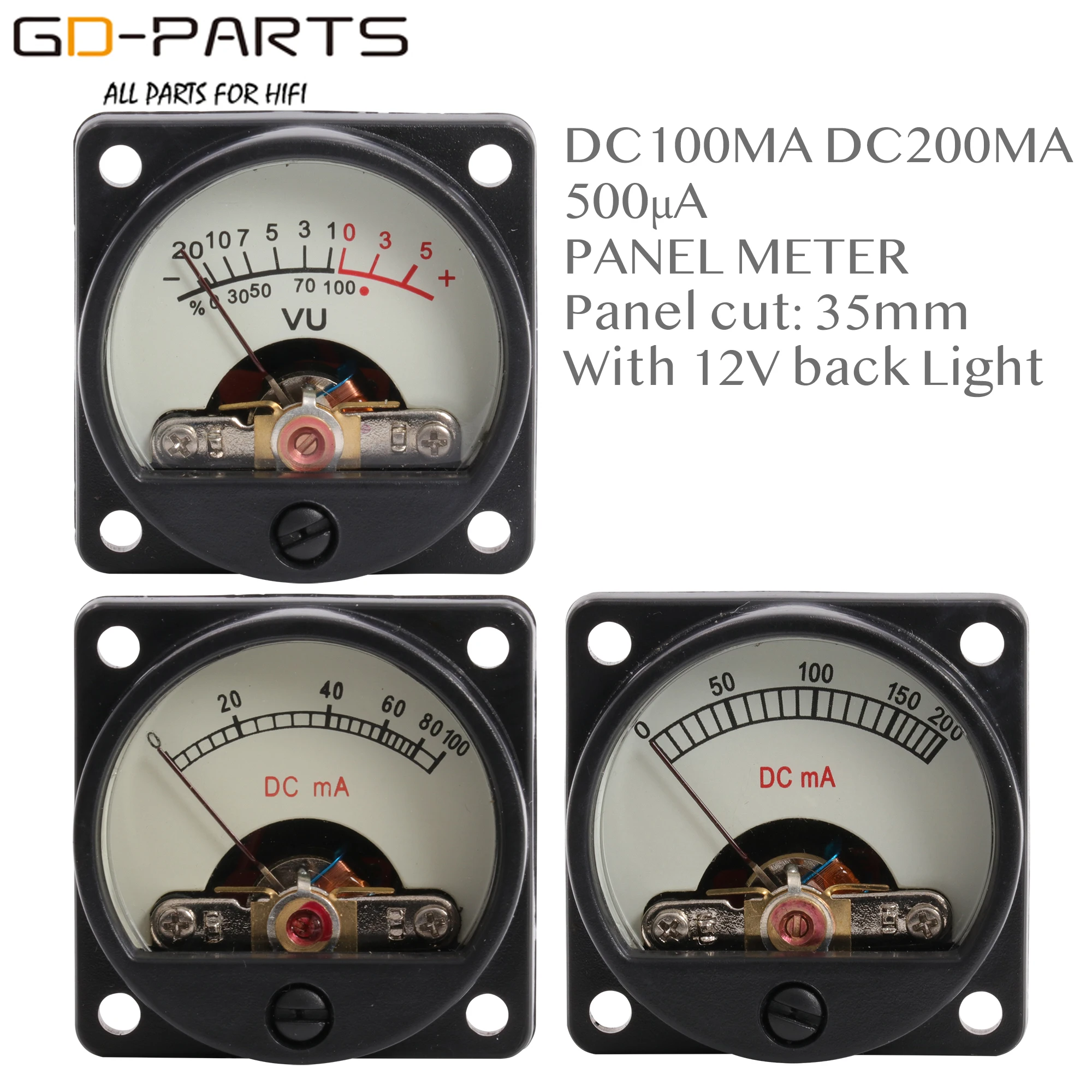 35 мм DC100mA DC200mA 500UA VU панельный измеритель амперметр с 12V Теплый задний светильник