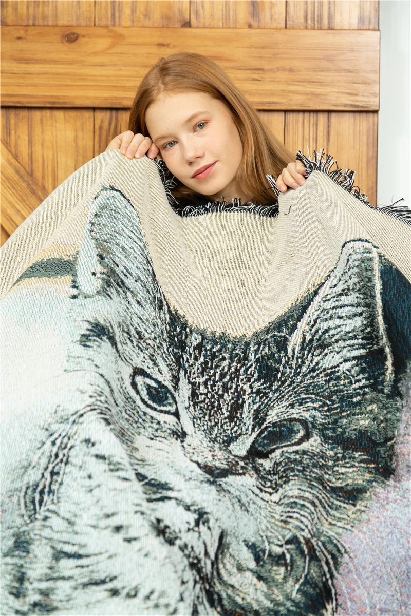 wall hangings tapestry throw blanket woven rugs black cat animal towel jacuqard home decor | Дом и сад