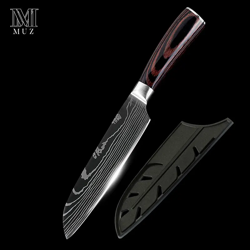 7 inch Santoku knife Нержавеющая сталь, высокое качество, 8 дюймов, нож шеф-повара, лазерный дамасский сантоку, кухонные ножи, острый Кливер, нож для нарезки, подарок - Цвет: 7 inch Santoku knife