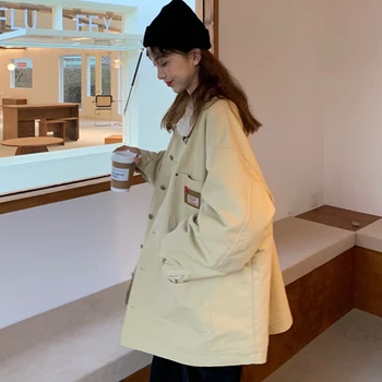 

NEW 2020 winter Jacket New Wowen Overcoat Tooling long sleeve retro stitching plush wild thick cotton coat