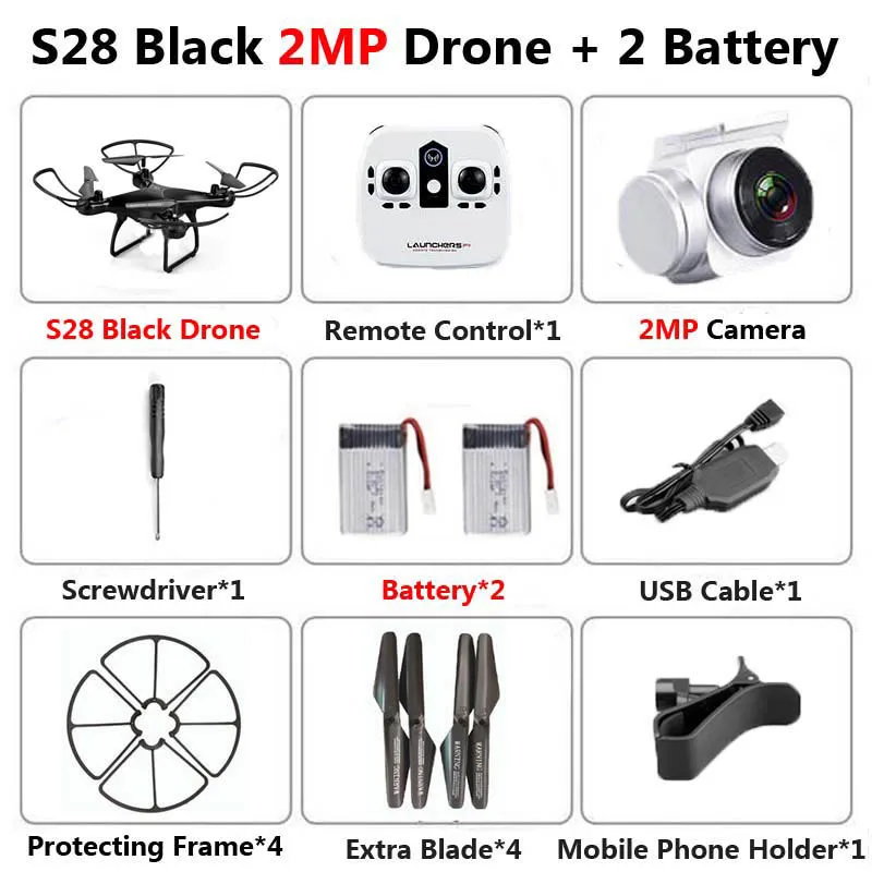 Black 2MP 2B Foam S28 Профессиональный беспилотник с камерой 1080P HD WiFi FPV высота удерживает широкий угол 20 мин полета RC Квадрокоптер Вертолет игрушки X5C XY4 - Цвет: Black 2MP 2B Foam