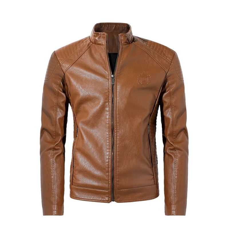 

2019 Autumn And Winter Men plus Velvet Leather Coat Casual Leather Coat-Stand Collar Biker Jacket Large Size Men'S Wear