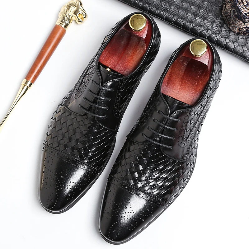 Men Oxford Shoes Brogues Lace-Up Bullock Business Wedding Dress Formal