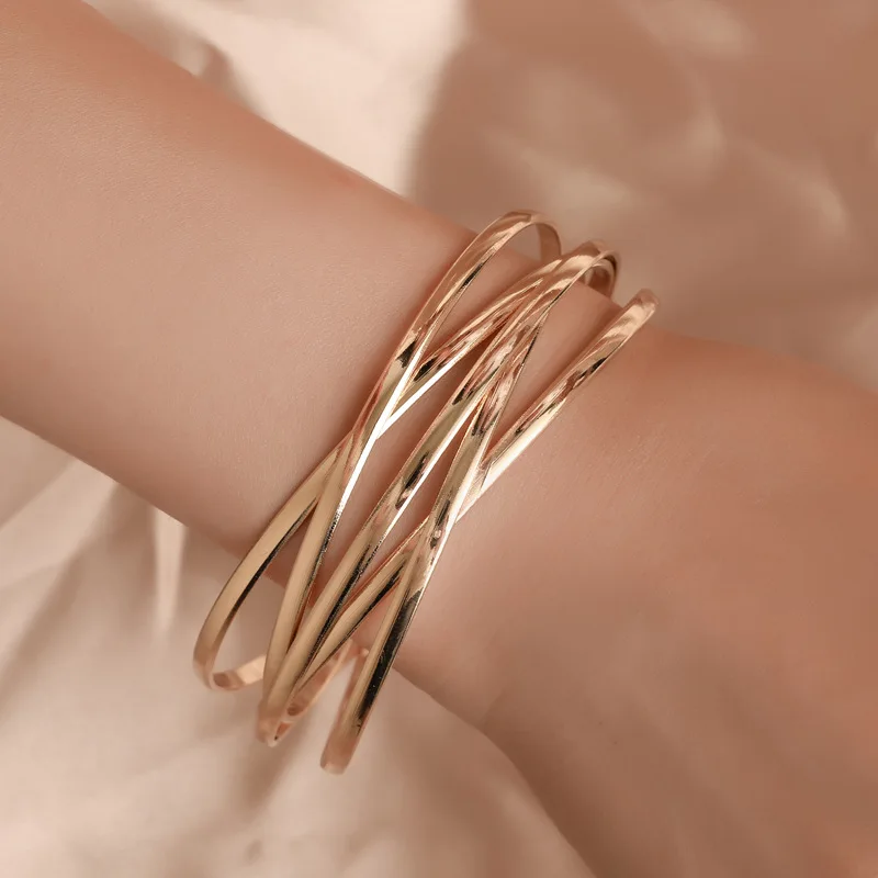 New Fashion Gold Silver Color Geometric Adjustable Open Cuff Bangles Bracelets for Women Hollow Indian Jewelry