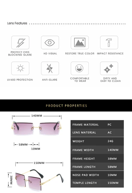 Retro Sunglasses Women Brand Designer Fashion Rimless Gradient Sun Glasses Shades Cutting Lens Ladies Frameless Eyeglasses 3