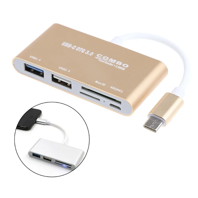 5-в-1 USB-C 3,1 Тип-C OTG USB 3,0 2,0 концентратор SD/TF Card Reader Combo для ноутбука D08B