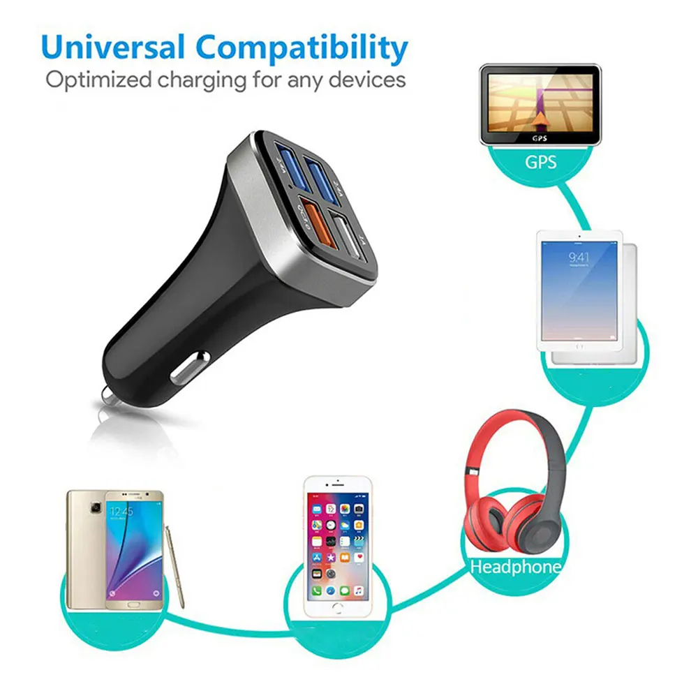 1 шт. USB Автомобильное зарядное устройство Quick Charge 3,0 быстрое 4 порта быстрое автомобильное зарядное устройство совместимо со всеми устройствами IOS Android смартфоны планшеты