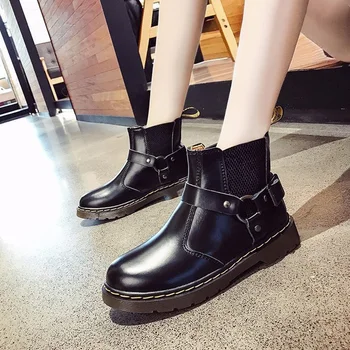 

2020 Autumn Winter Boots Western Boots Women's Vintage Boots PU Leather Ankle Boots For Women Black Chelsea Boots