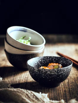 

Japanese style rice bowl home retro ceramic bowl creative Japanese salad eating bowl tableware