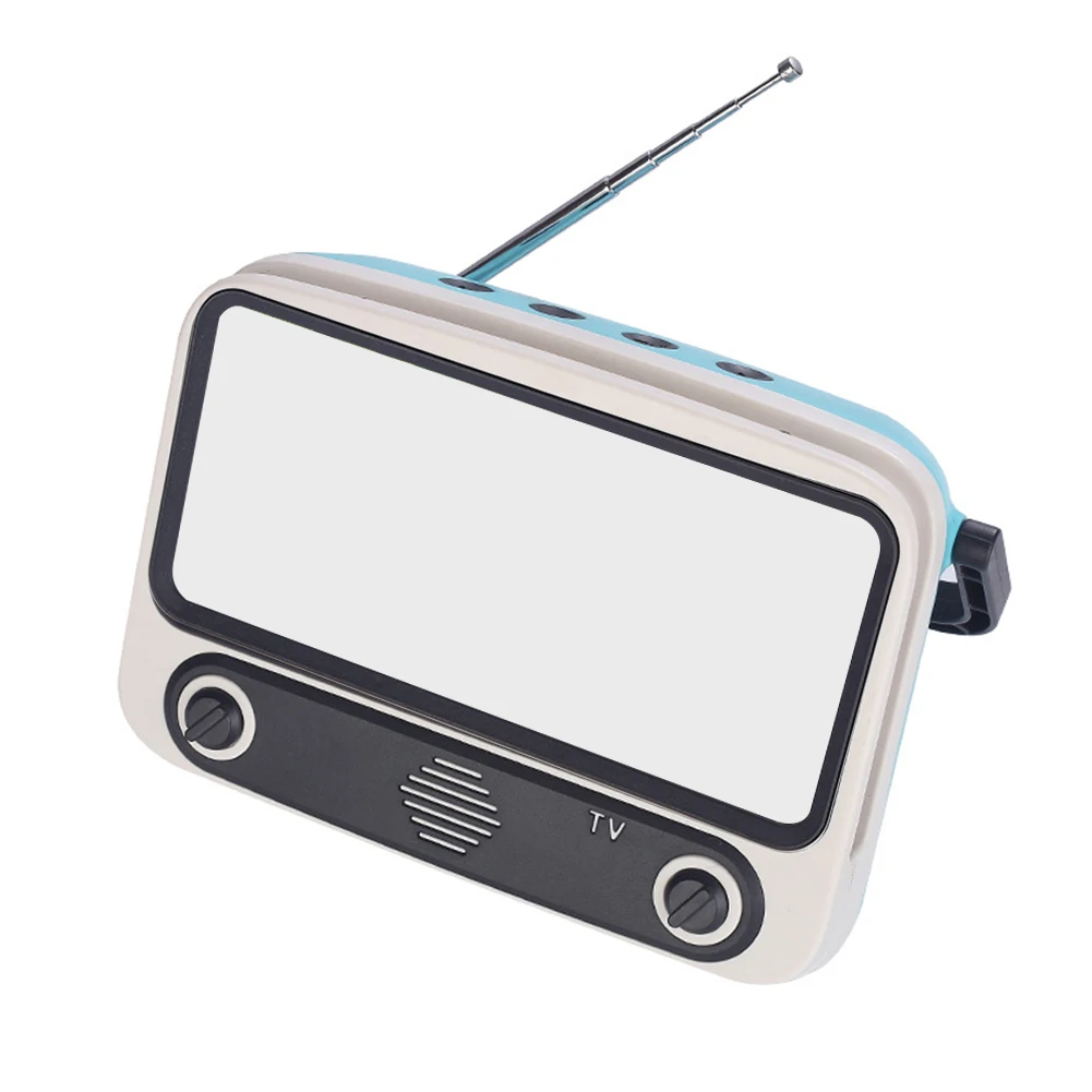 Синий Форма TV ручной Перезаряжаемые аудио стерео Bluetooth Динамик держатель телефона Портативный фильмы Music Player практическая ретро мини - Цвет: Синий