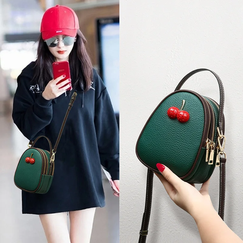 

Small 2020 Genuine Leather Female Tide Joker Oblique Satchel Hand Bill Of Lading Shoulder Cherry Bag