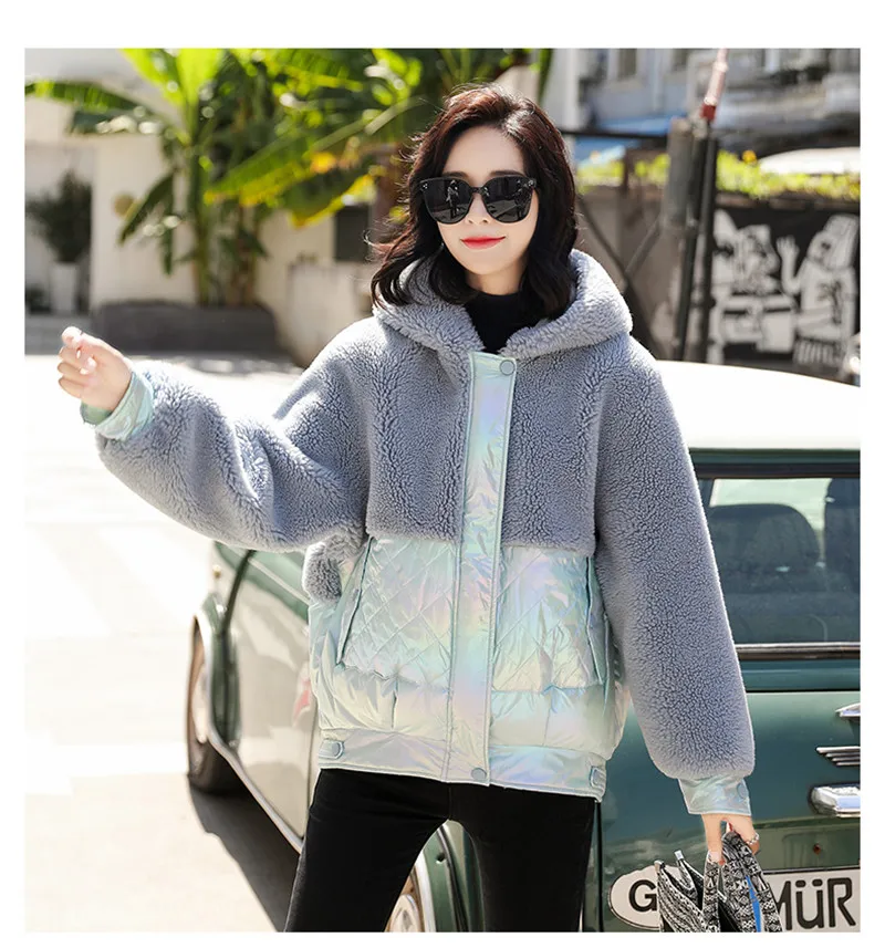 Winter Short Down Cotton Clothing Female New Korean Version The Pattern Lamb Fur One Outerwear Hooded Loose Warm Jacket 540