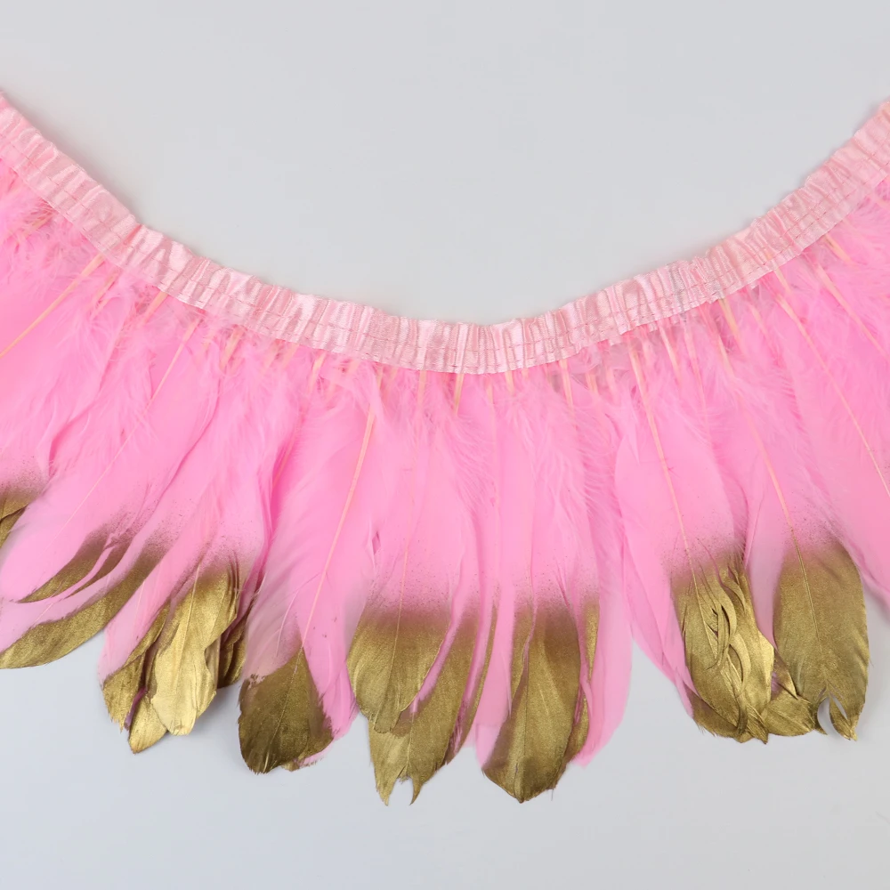 pink 2 ярда, отделка из золотых гусиных перьев, высота 6-8 дюймов, белые перья для свадебного платья, декоративные ленты для шитья - Цвет: pink