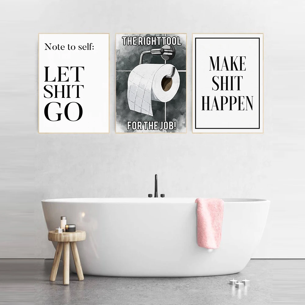 Funny Toilet Poster Bathroom Wall Art Note Self Minimalism Canvas Painting Quote Black White Typography Wc Sign Decor - Painting & Calligraphy - AliExpress