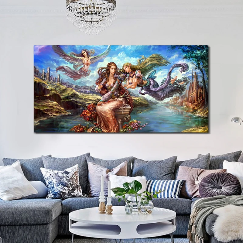 

cartoon Canvas painting beautiful Fairy Poster print kids bedroom wall art picture for living room teen girl room decor